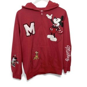 Disney Unisex Red Full Zip Hoodie Mickey & Friends Mouse Holiday Jacket Sz L